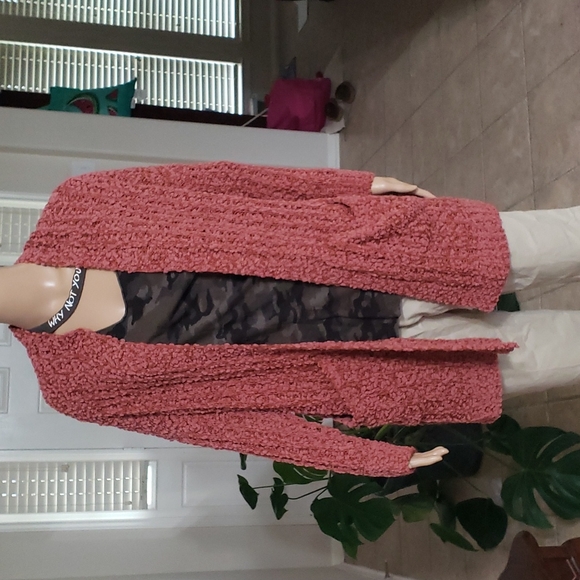 Fashion on Earth s popcorn knit long open front cardigan huge pockets - Picture 1 of 7